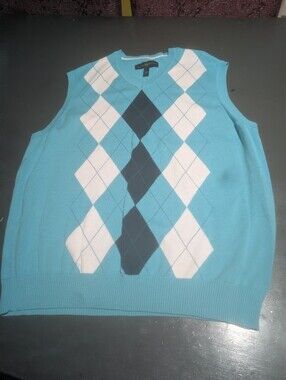 Club Room Size Large Blue Checkered Vest Euc